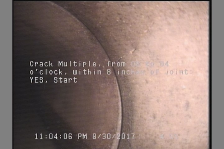Crack Multiple, from 08 to 04 o'clock, within 8 inches of joint: YES, Start