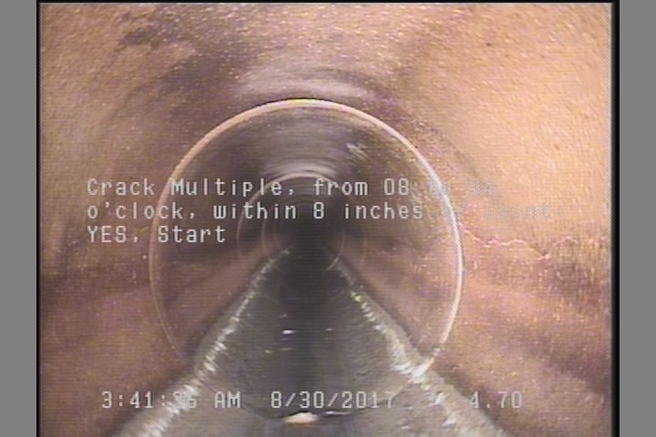Crack Multiple, from 08 to 04 o'clock, within 8 inches of joint: YES, Start