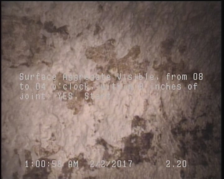 Surface Aggregate Visible, from 08 to 04 o'clock, within 8 inches of joint: YES, Start