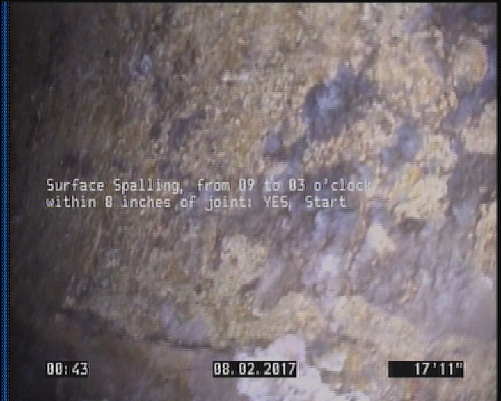 Surface Spalling, from 09 to 03 o'clock, within 8 inches of joint: YES, Start