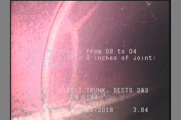 Crack Multiple, from 08 to 04 o'clock, within 8 inches of joint: YES, Start