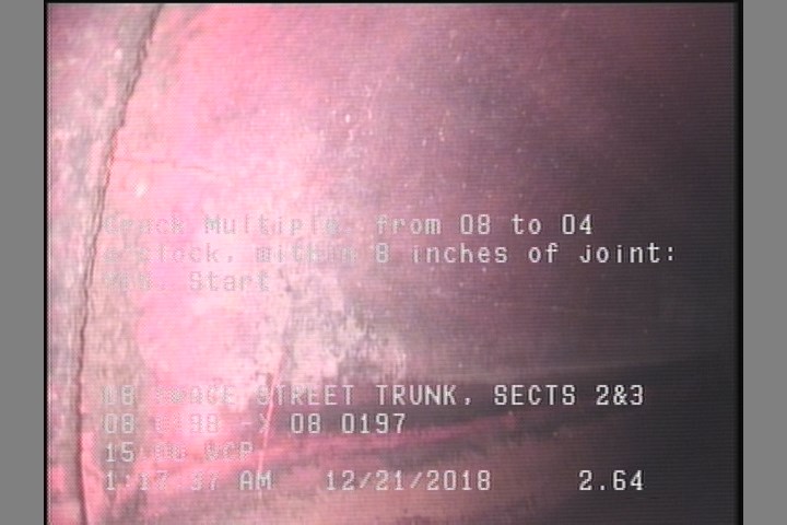 Crack Multiple, from 08 to 04 o'clock, within 8 inches of joint: YES, Start
