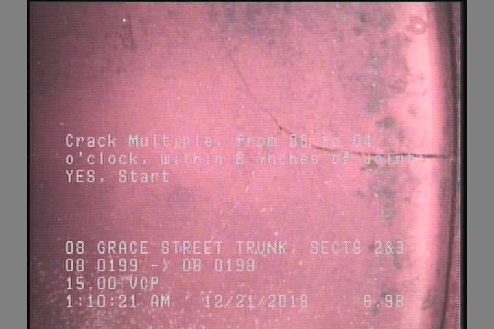 Crack Multiple, from 08 to 04 o'clock, within 8 inches of joint: YES, Start
