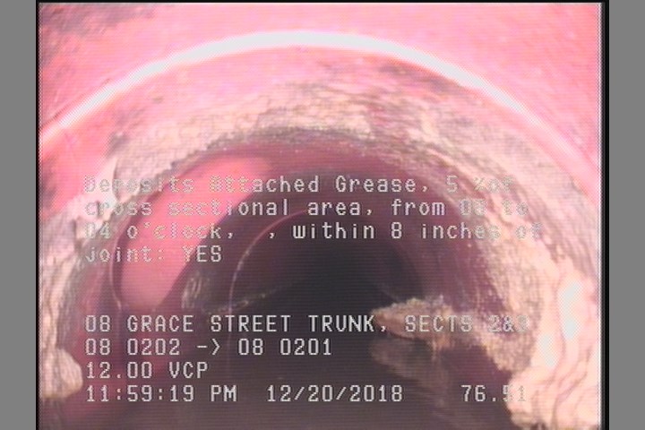 Deposits Attached Grease, 5 %of cross sectional area, from 08 to 04 o'clock, , within 8 inches of joint: YES