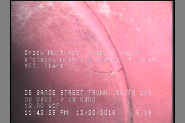 Crack Multiple, from 08 to 04 o'clock, within 8 inches of joint: YES, Start