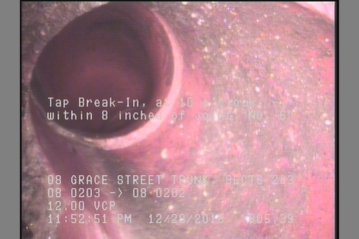Tap Break-In, at 10 o'clock, -, within 8 inches of joint: NO, 6"