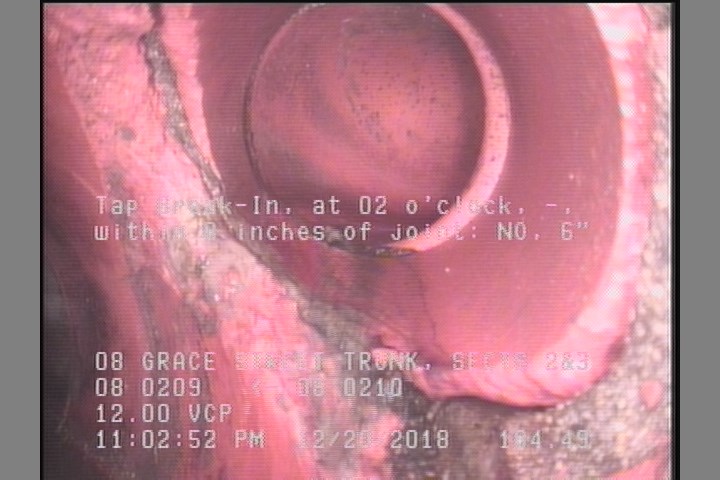 Tap Break-In, at 02 o'clock, -, within 8 inches of joint: NO, 6"