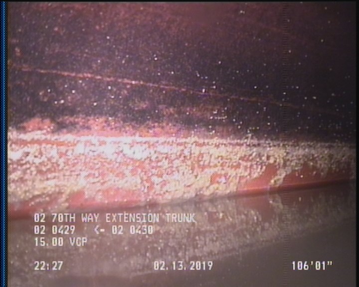 Deposits Attached Grease, 5 %of cross sectional area, from 03 to 09 o'clock, , within 8 inches of joint: YES, Start