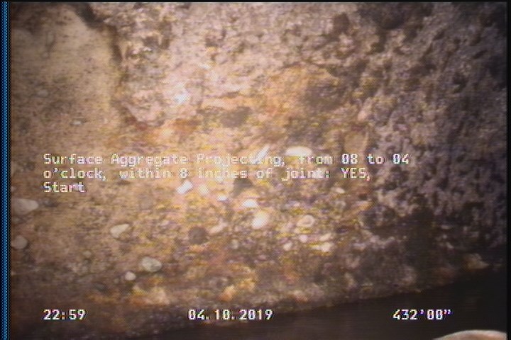 Surface Aggregate Projecting, from 08 to 04 o'clock, within 8 inches of joint: YES, Start