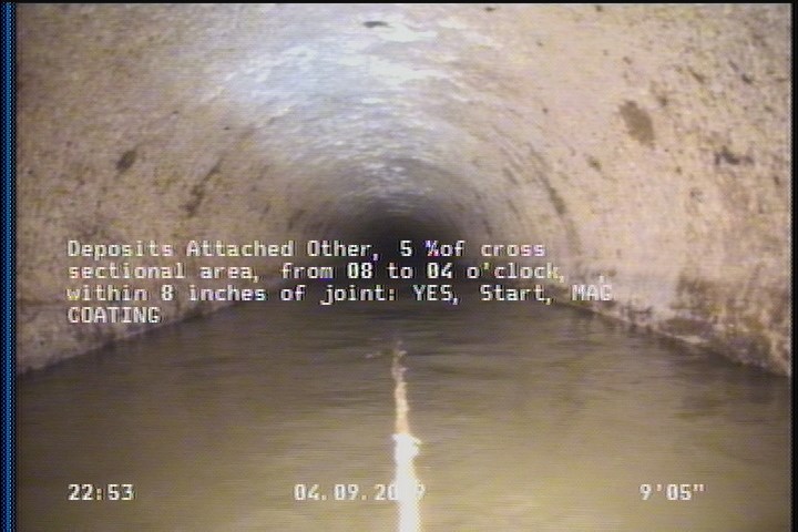 Deposits Attached Other, 5 %of cross sectional area, from 08 to 04 o'clock, , within 8 inches of joint: YES, Start - MAG COATING