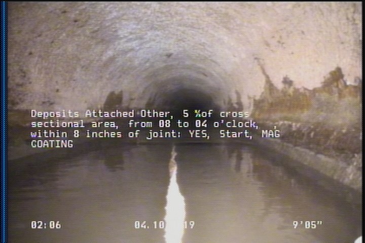 Deposits Attached Other, 5 %of cross sectional area, from 08 to 04 o'clock, , within 8 inches of joint: YES, Start - MAG COATING
