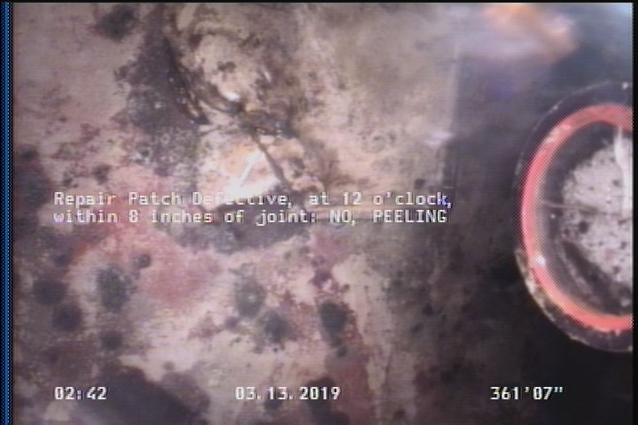 Repair Patch Defective, at 12 o'clock, within 8 inches of joint: NO - PEELING