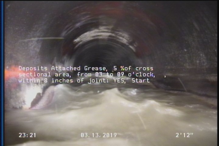 Deposits Attached Grease, 5 %of cross sectional area, from 03 to 09 o'clock, , within 8 inches of joint: YES, Start
