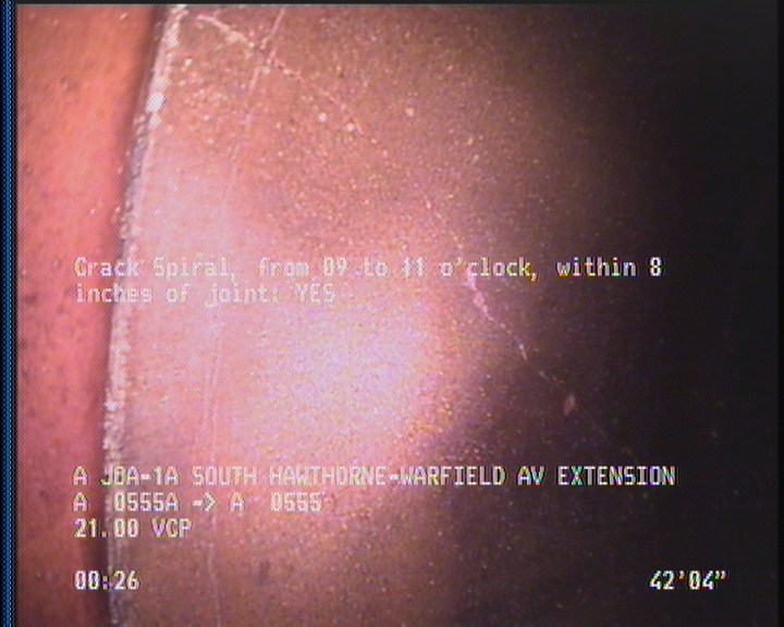 Crack Spiral, from 09 to 11 o'clock, within 8 inches of joint: YES