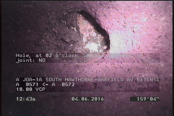 Hole, at 02 o'clock, within 8 inches of joint: NO