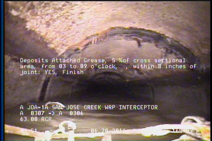 Deposits Attached Grease, 5 %of cross sectional area, from 03 to 09 o'clock, , within 8 inches of joint: YES, Finish