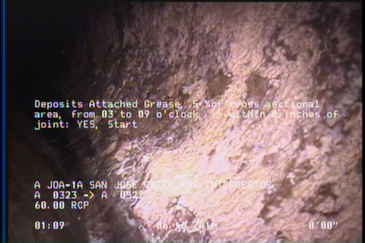 Deposits Attached Grease, 5 %of cross sectional area, from 03 to 09 o'clock, , within 8 inches of joint: YES, Start