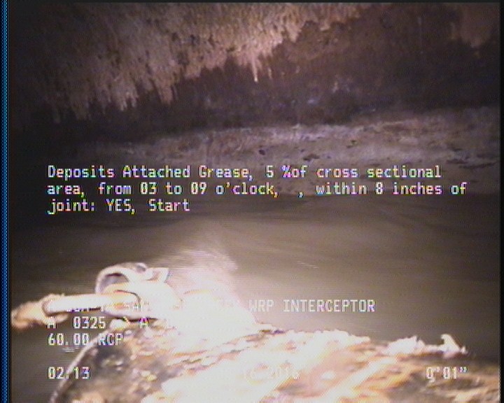Deposits Attached Grease, 5 %of cross sectional area, from 03 to 09 o'clock, , within 8 inches of joint: YES, Start