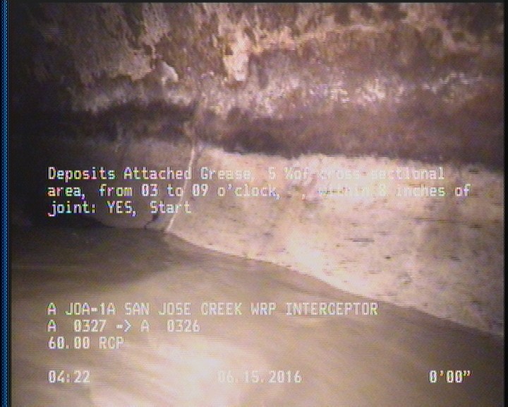 Deposits Attached Grease, 5 %of cross sectional area, from 03 to 09 o'clock, , within 8 inches of joint: YES, Start