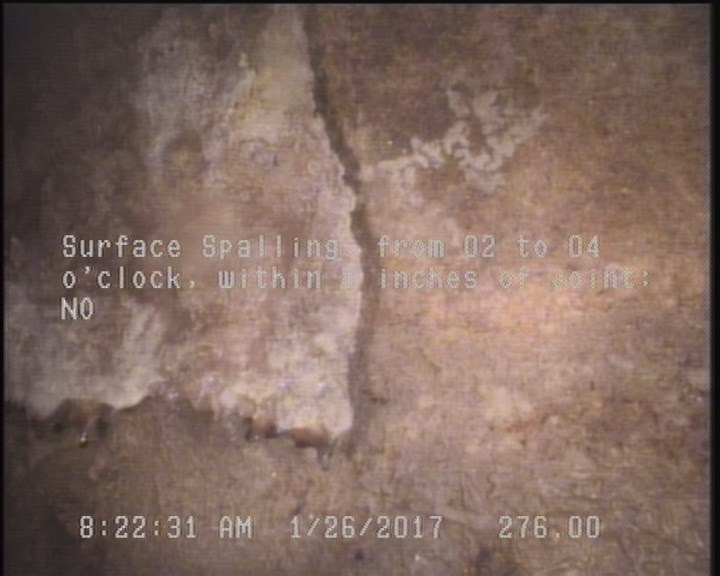 Surface Spalling, from 02 to 04 o'clock, within 8 inches of joint: NO