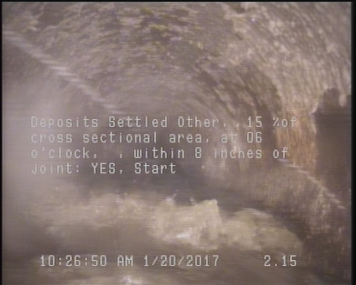 Deposits Settled Other, 15 %of cross sectional area, at 06 o'clock, , within 8 inches of joint: YES, Start