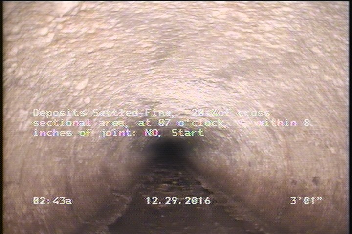Deposits Settled Fine, 20 %of cross sectional area, at 07 o'clock, , within 8 inches of joint: NO, Start