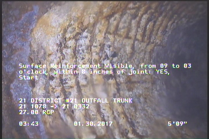Surface Reinforcement Visible, from 09 to 03 o'clock, within 8 inches of joint: YES, Start