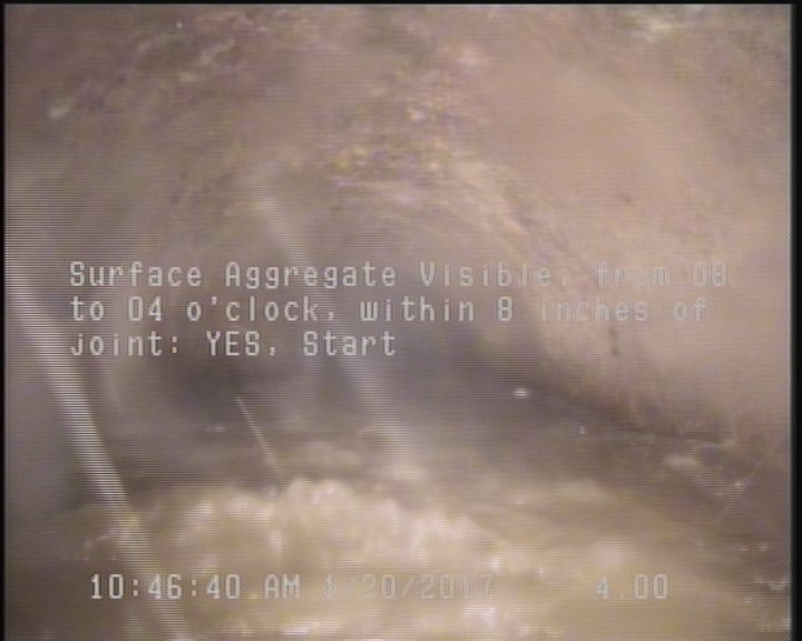 Surface Aggregate Visible, from 08 to 04 o'clock, within 8 inches of joint: YES, Start