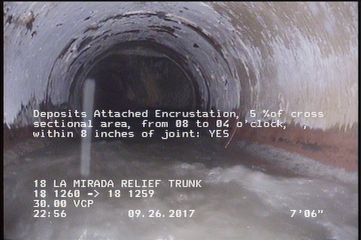 Deposits Attached Encrustation, 5 %of cross sectional area, from 08 to 04 o'clock, , within 8 inches of joint: YES